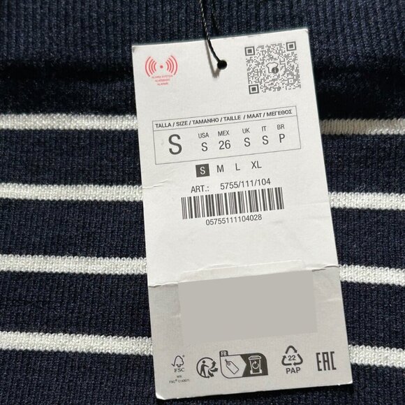 ZARA Navy Blue & White‎ Striped Knit Midi Pencil Skirt - S - Picture 6 of 7